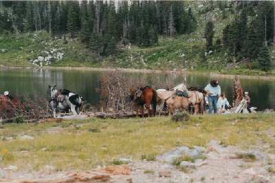 Fishing camp at high country lake.